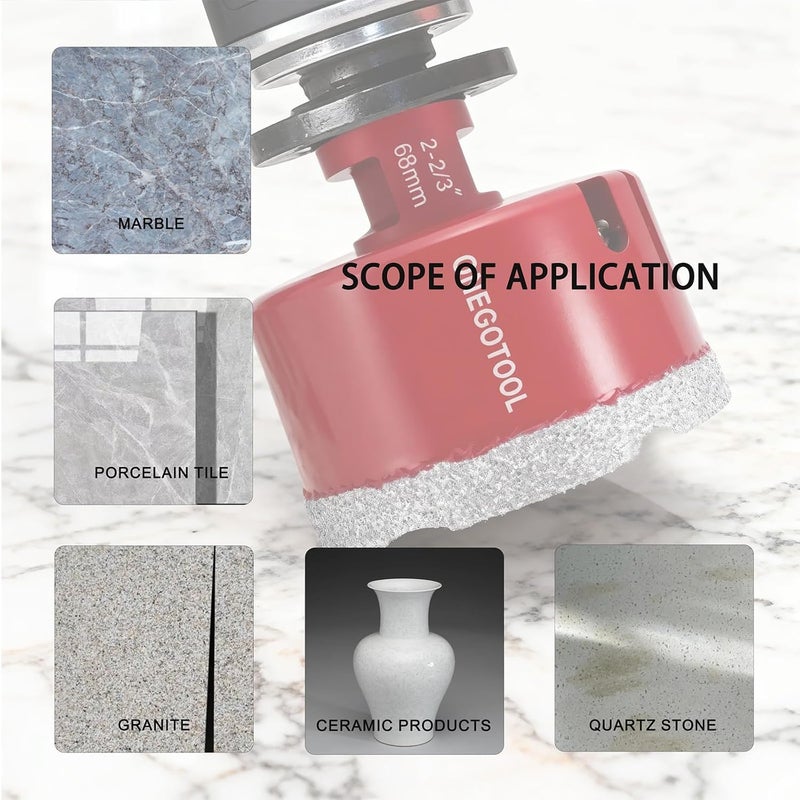 ONEGOTOOL 2-11/16 Inch（68mm） Diamond Hole Saw Tile Masonry Core Drill bits for Porcelain Ceramic Concrete Granite Marble 5/8-11 Thread for Angle Grinders and 3/8” Hex Shank - Image 4